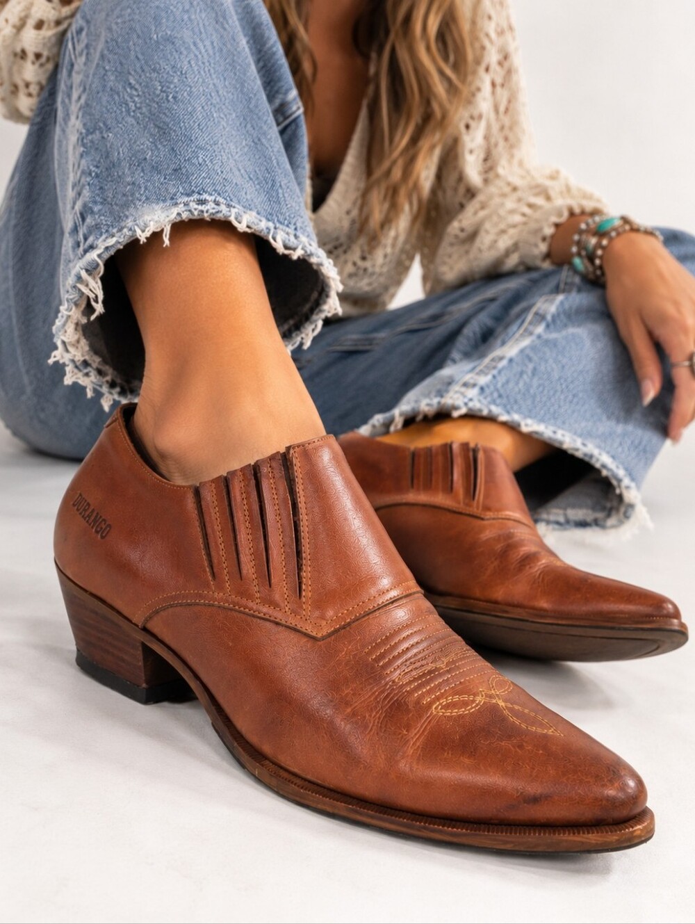 Vintage Durango Brown Leather Western Cowboy Shoes Booties Women’s 7.5
